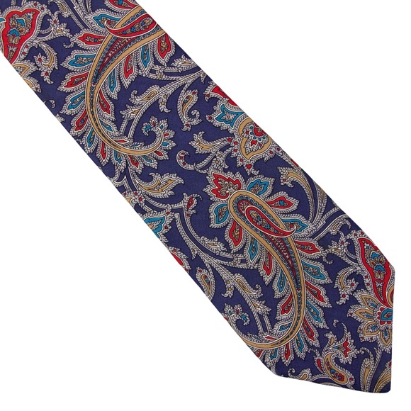 Burberry Other - VTG Burberry London Mens Silk Paisley Tie Blue Red Gold Hand Sewn